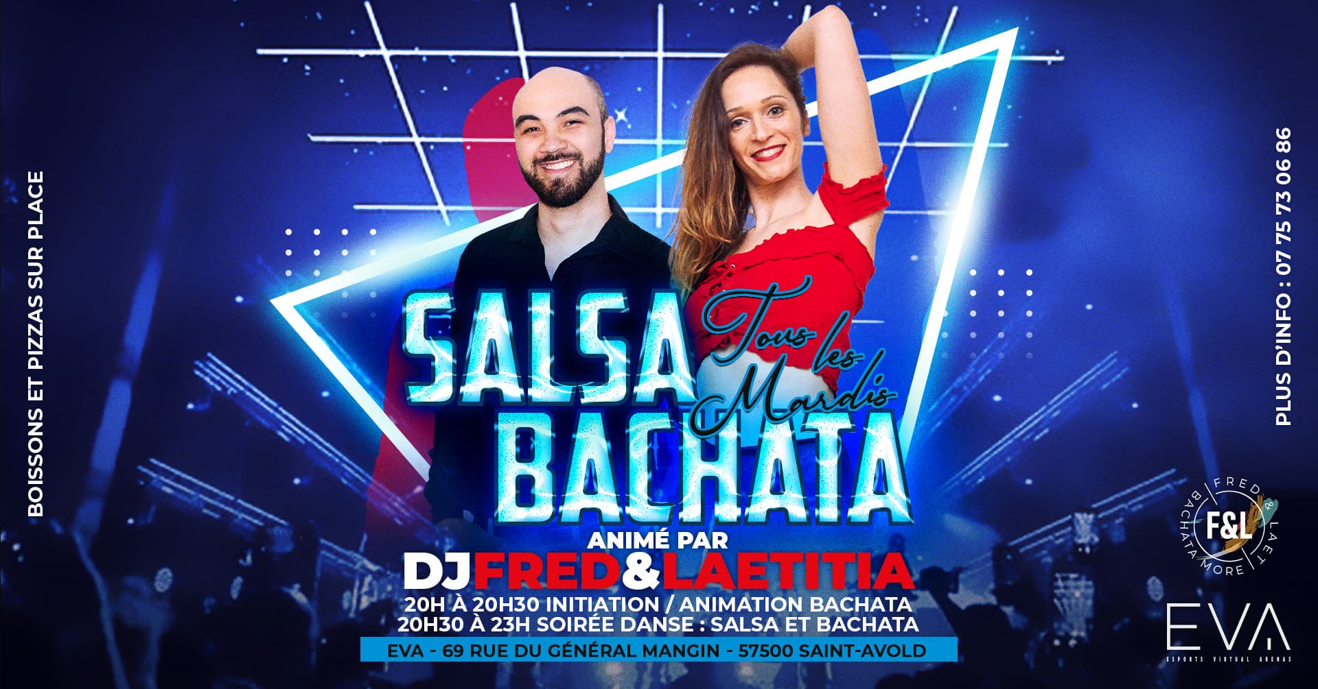 Flyer de Mardi Salsa & Bachata au EVA